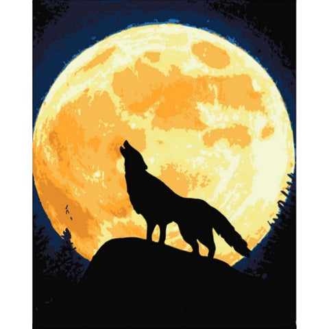 Paint by Numbers Kit Wolf and the moon T50400120