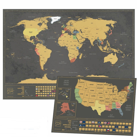 World and USA Scratch Map Set (Black)