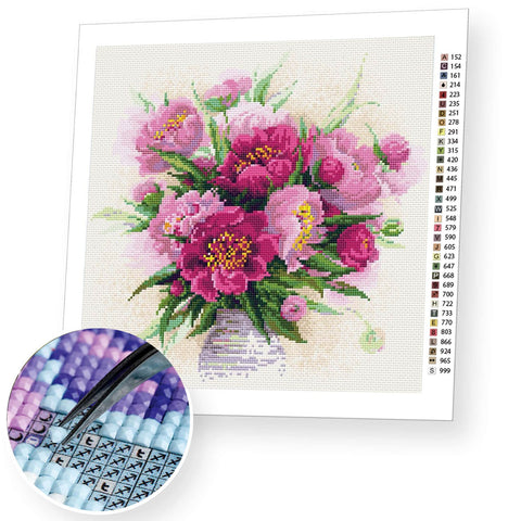 Peonies in a Vase diamond mosaic kit by RIOLIS Ref. no.: AM0009