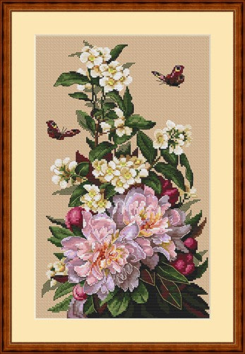 Peonies SK58 cross stitch kit by Merejka