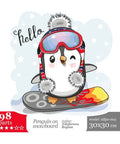 Pinguin on a snowboard - unique WOODEN puzzle 98 pcs