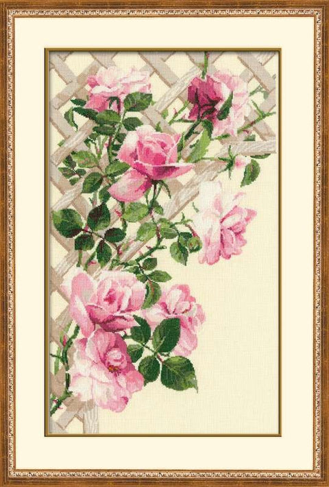 Pink Roses on Lattice - Cross Stitch Kit from RIOLIS Ref. no.:898