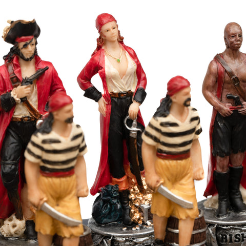 PIRATES: Handpainted Chess Set with Leatherlike Chess Board