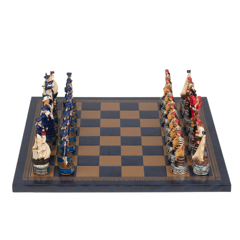 PIRATES: Handpainted Chess Set with Leatherlike Chess Board