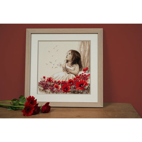 Vervaco Counted Cross Stitch Kit, Girl in Poppy Field Design, Aida Canvas, Cotton Threads, Needle and Pattern Included