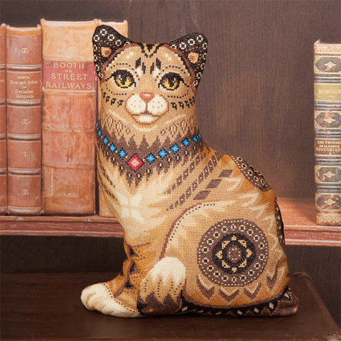Cat on Pillow Cross Stitch Kit with Canvas, Cotton Threads and Needle, 34.5 x 46.5 cm, PANNA KLART