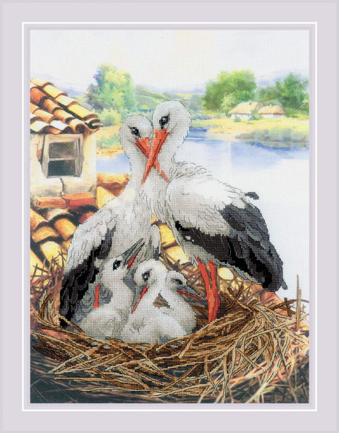 PT Stork Family cross stitch kit by RIOLIS Ref. no.: 0088PT