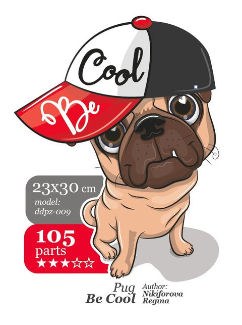 Pug BE COOL - unique WOODEN puzzle 105 pcs