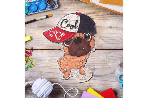 Pug BE COOL - unique WOODEN puzzle 105 pcs