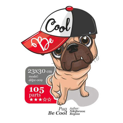 Pug BE COOL - unique WOODEN puzzle 105 pcs