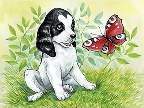 Puppy and Butterfly 40х30 Diamond Painting Set Cs2675