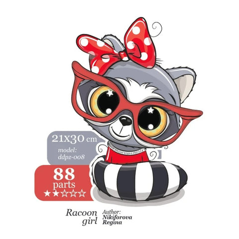 Racoon girl - unique WOODEN puzzle 88 pcs