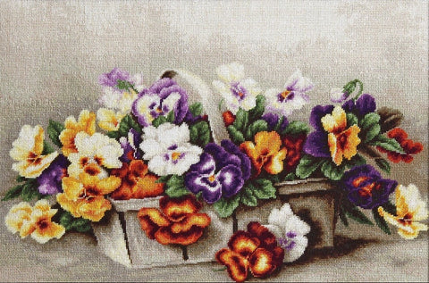 RARE find: Basket of pansies SB503 - Cross Stitch Kit by Luca-s