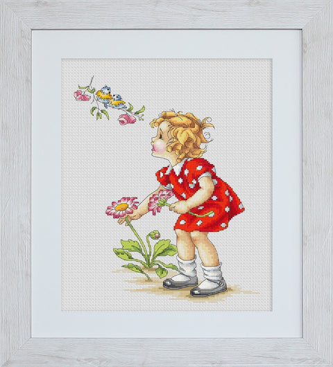 RARE find: Girl in Red Dress SB1050 - Cross Stitch Kit by Luca-s