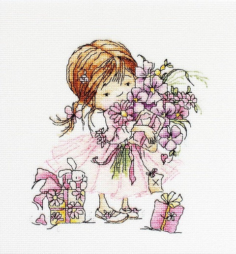 RARE find: Girl with a Bouquet SB1055 - Cross Stitch Kit by Luca-s