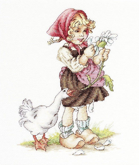 RARE find: Girl with goose SB1047 - Cross Stitch Kit by Luca-s