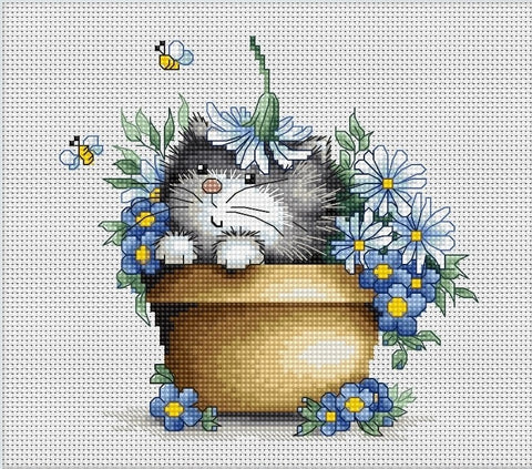 RARE find: Kitten in flowers SB1048 - Cross Stitch Kit by Luca-s