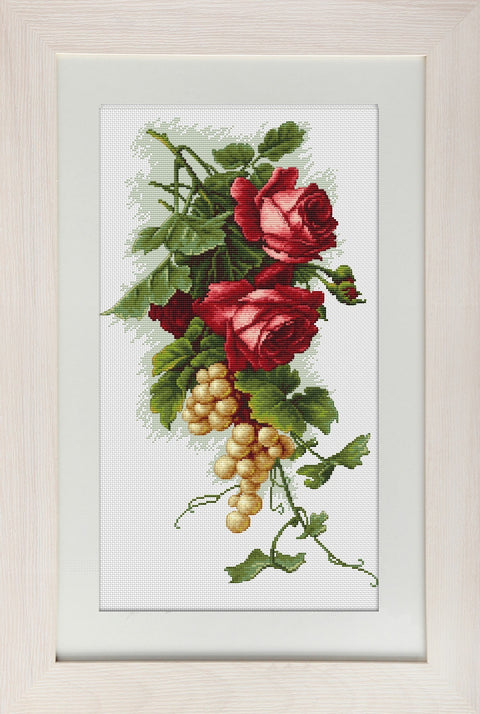 RARE find: Red roses and grapes SB2229 - Cross Stitch Kit by Luca-s