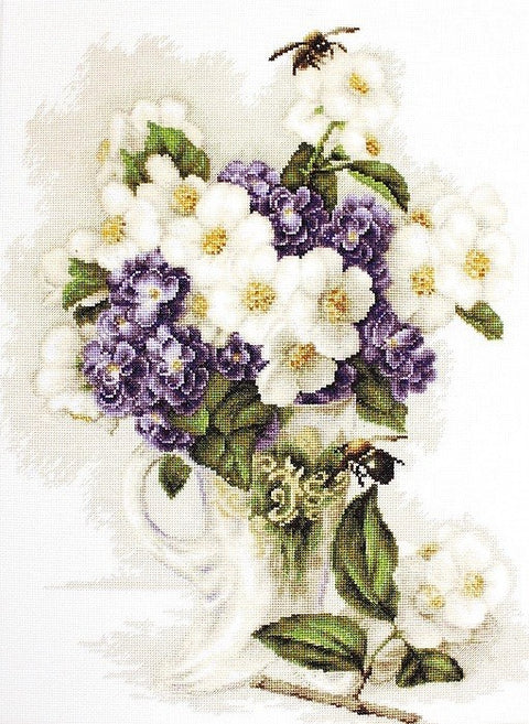 RARE find: Vase with jasmine SB512 - Cross Stitch Kit by Luca-s