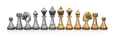 REAL Gold & Silver Plated Metal Chess Pieces with Chess Board made From Walnut