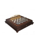 Real Gold & Silver Plated Metal Chess Pieces with Elm Briar Wood Chessboard