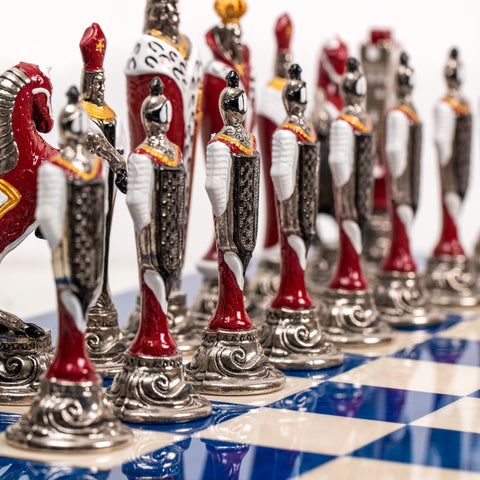 RENAISSANCE: Handpainted Metal Chess Men Set with Valuable Briar Erable Wood Chessboard