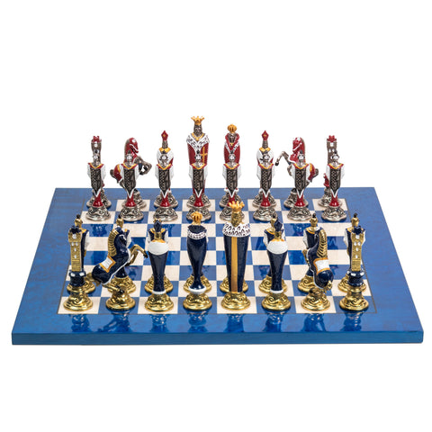 RENAISSANCE: Handpainted Metal Chess Men Set with Valuable Briar Erable Wood Chessboard