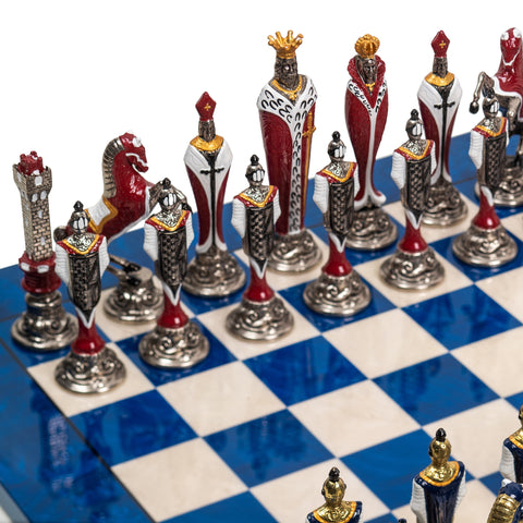 RENAISSANCE: Handpainted Metal Chess Men Set with Valuable Briar Erable Wood Chessboard