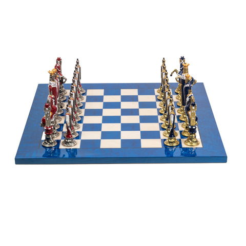 RENAISSANCE: Handpainted Metal Chess Men Set with Valuable Briar Erable Wood Chessboard