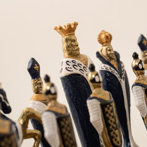 RENASSAINCE CHESS SET: Hand Painted Metal Pieces & Leatherette Chessboard