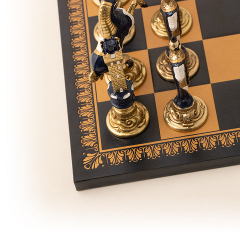 RENASSAINCE CHESS SET: Hand Painted Metal Pieces & Leatherette Chessboard