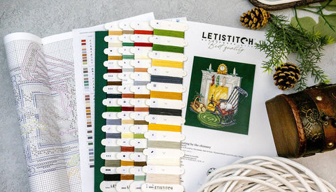 LetiStitch Cross Stitch Kit Resting by the Chimney, 15x17 cm, Green Zweigart Aida 16ct, Luca-S Cotton Threads