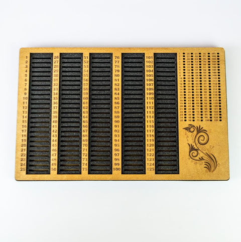 Embroidery Thread Bobbin Organizer with Needle Cushion, 125 Numbered Slots, 45 × 28 cm, Plywood and Foam, Natural Wood