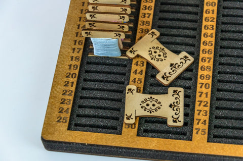 Embroidery Thread Bobbin Organizer with Needle Cushion, 125 Numbered Slots, 45 × 28 cm, Plywood and Foam, Natural Wood