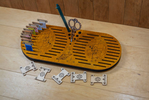 Embroidery Thread Spool Holder with 44 Slots, Plywood & Foam, 38 × 16.5 cm, Natural Wood, Embroidery Craft