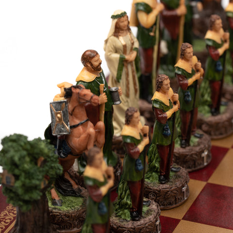 ROBIN HOOD: Handpainted Chess Set with Leatherlike Chess Board