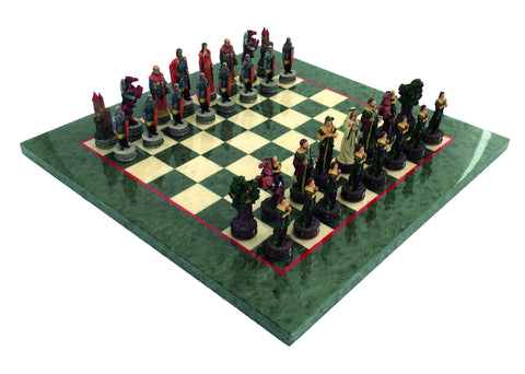 ROBIN HOOD: Handpainted Chess with Green Briar Erable Wood Chessboard