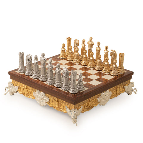 Roman Imperator Bust Chess Set with Luxurious Chessboard