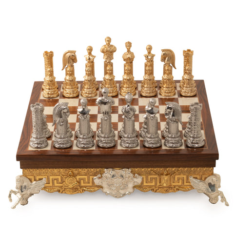 Roman Imperator Bust Chess Set with Luxurious Chessboard