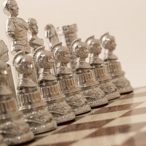 Roman Imperator Bust Chess Set with Luxurious Chessboard