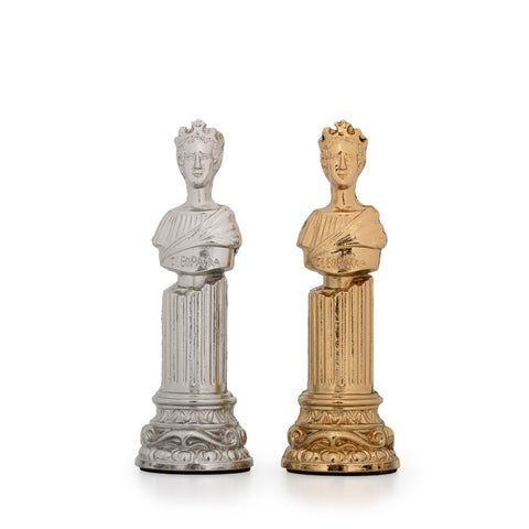 Roman Imperator Bust: Gold Plated Chess Men Set with black Greek Wooden Gameboard