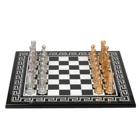 Roman Imperator Bust: Gold Plated Chess Men Set with black Greek Wooden Gameboard