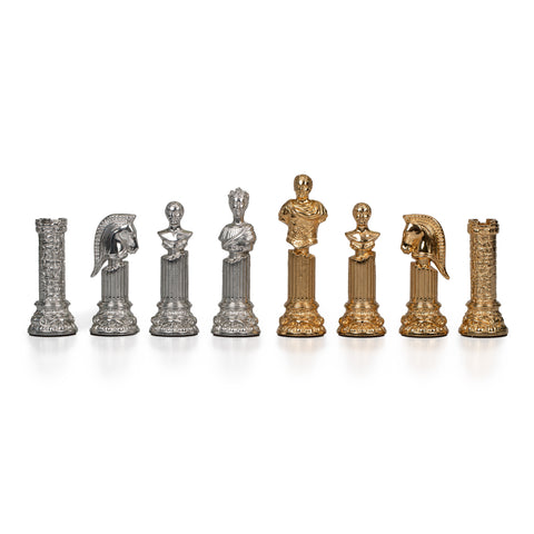 Roman Imperator Bust: Gold Plated Chess Men Set with black Greek Wooden Gameboard