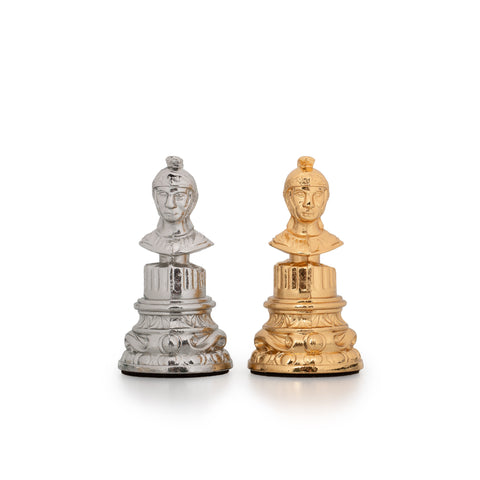 Roman Imperator Bust: Gold Plated Chess Men Set with black Greek Wooden Gameboard