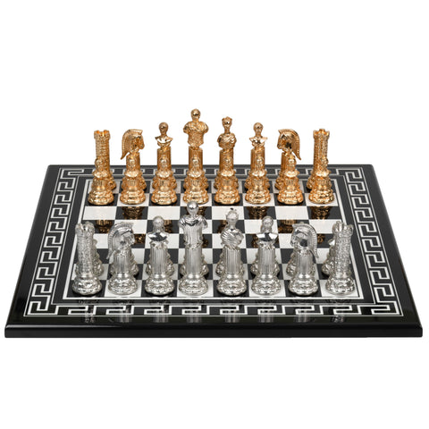 Roman Imperator Bust: Gold Plated Chess Men Set with black Greek Wooden Gameboard