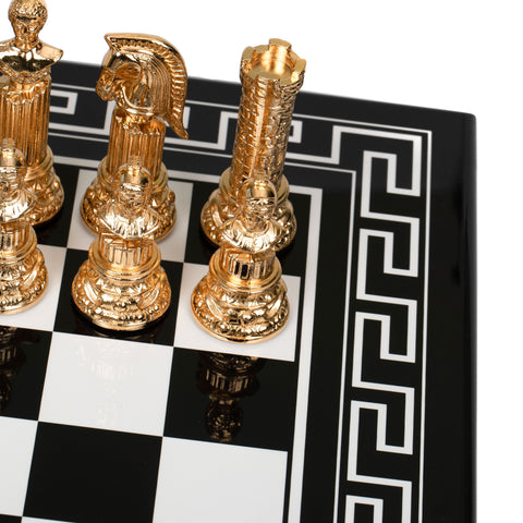 Roman Imperator Bust: Gold Plated Chess Men Set with black Greek Wooden Gameboard