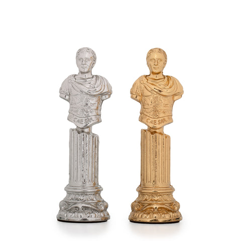 Roman Imperator Bust: Gold Plated Chess Men Set with black Greek Wooden Gameboard