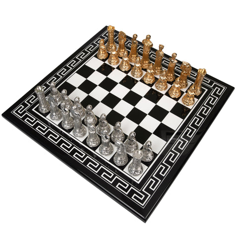 Roman Imperator Bust: Gold Plated Chess Men Set with black Greek Wooden Gameboard