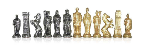 ROMANIANS VS BARBARIANS I: Metal Chess Set with Walnut and Maple Chessboard