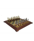 ROMANS vs BARBARIANS: Metal Chess Pieces with Wooden Brass Effect Chessboard